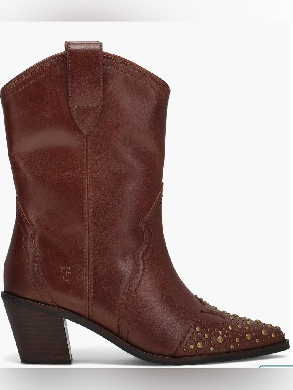 FRYE Leather Studded Wingtip Western Mid-calf Boots.